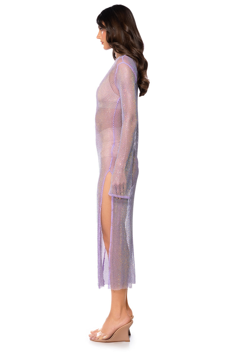 STAR OF THE NIGHT MESH LONGSLEEVE MAXI DRESS IN PURPLE