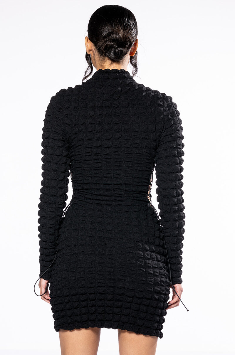 SULTRY LONG SLEEVE MOCK NECK CUT OUT MINI DRESS