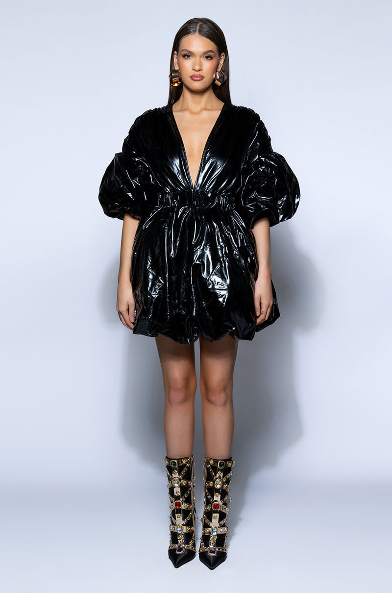 SUPERSTAR METALLIC V NECK MINI DRESS