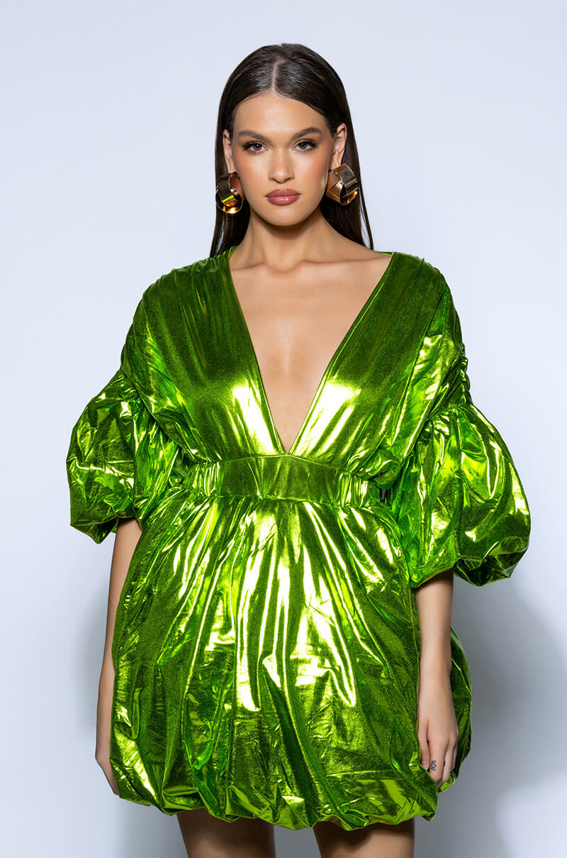 SUPERSTAR METALLIC V NECK MINI DRESS