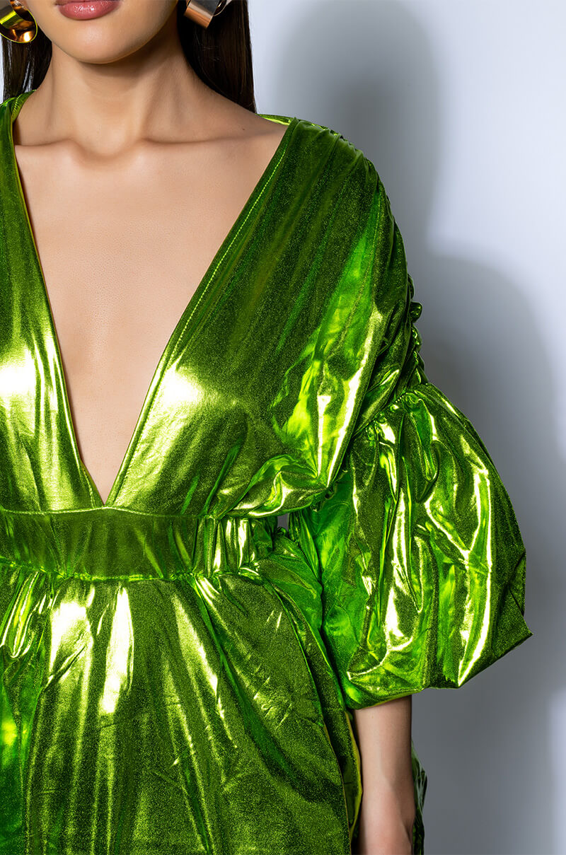 SUPERSTAR METALLIC V NECK MINI DRESS