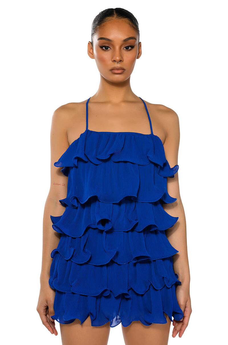 SWEETIE PLEATED RUFFLE SLEEVELESS MINI DRESS