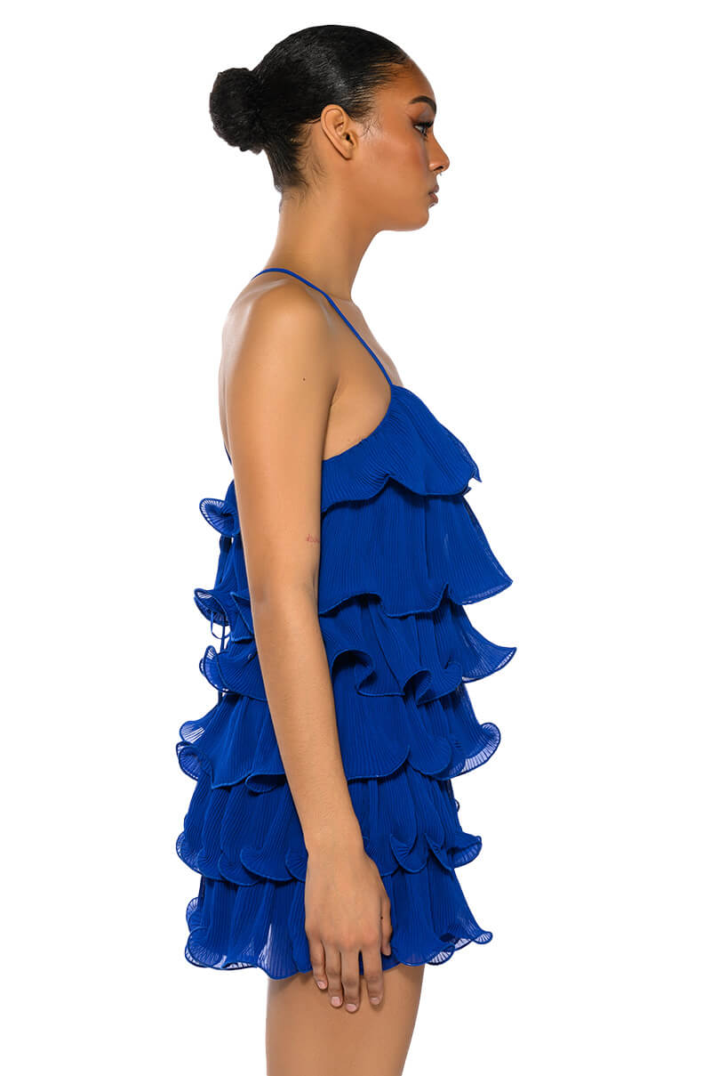 SWEETIE PLEATED RUFFLE SLEEVELESS MINI DRESS