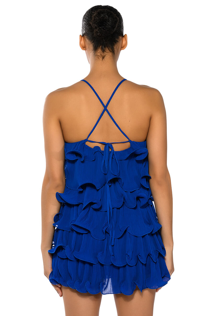 SWEETIE PLEATED RUFFLE SLEEVELESS MINI DRESS