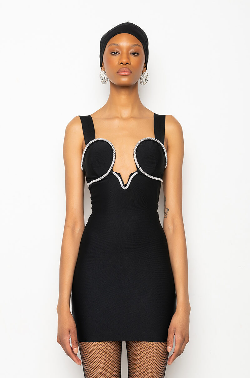 TAKE THE PLUNGE BANDAGE MINI DRESS