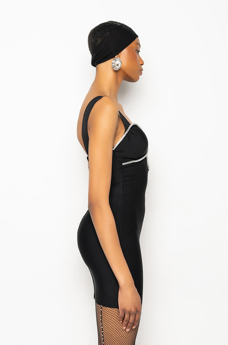 TAKE THE PLUNGE BANDAGE MINI DRESS