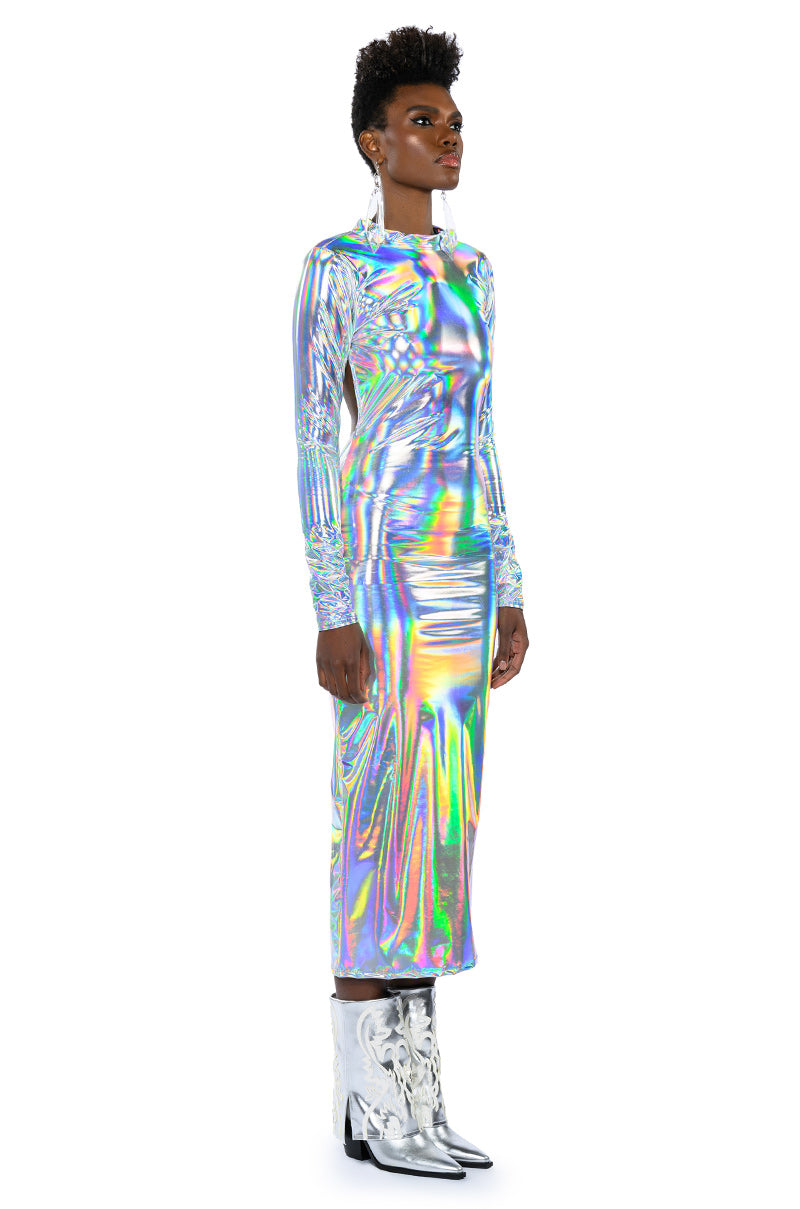 TALK ABOUT ME METALLIC MIDI DRESS