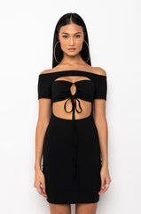 TALK TO ME NICE OFF THE SHOULDER MINI DRESS