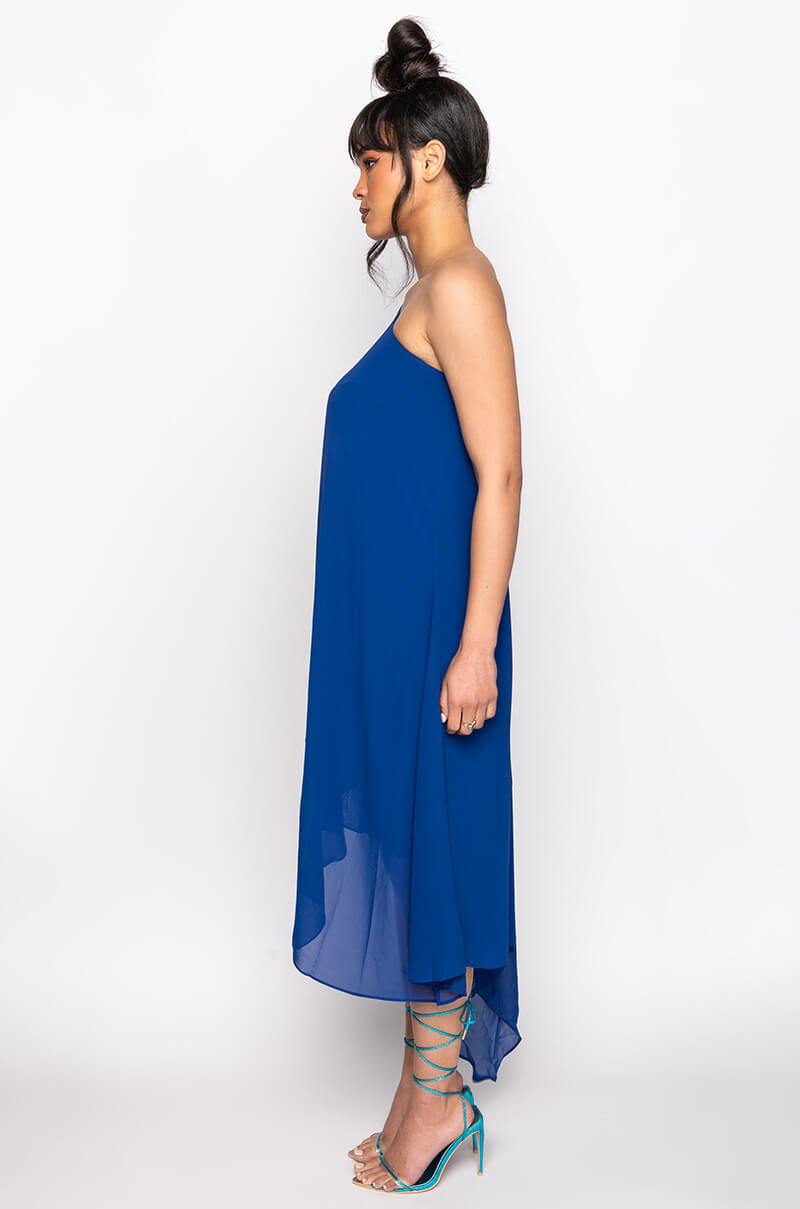 VACAY MODE ON ONE SLEEVE MIDI DRESS