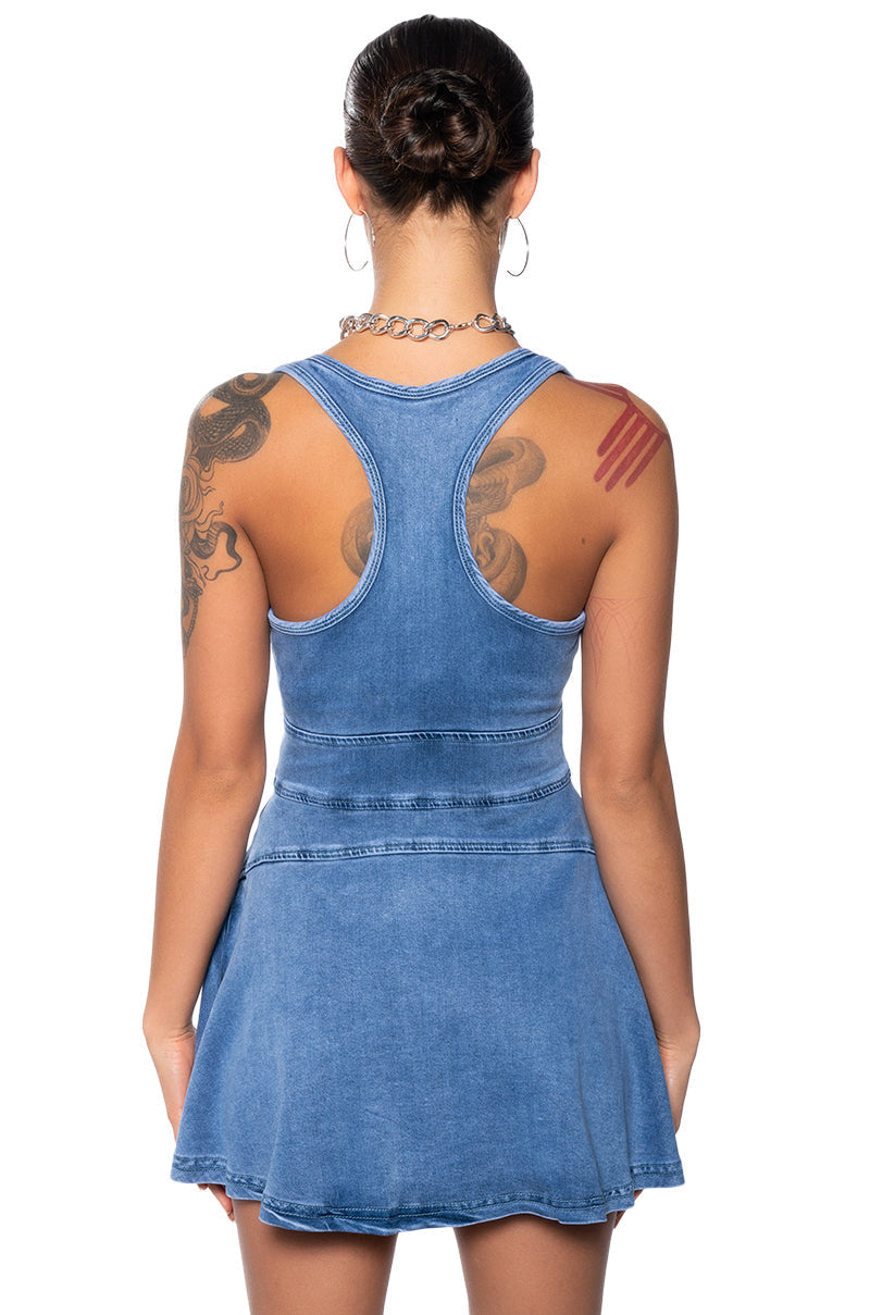 VIVIAN BLUE DENIM MINI DRESS IN BLUE