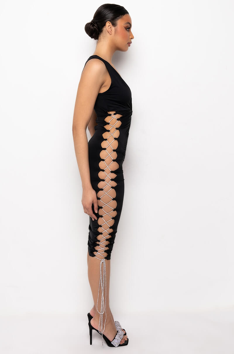 WHAT YOU WANT MIDI DRESS WITH SIDE LACE UP