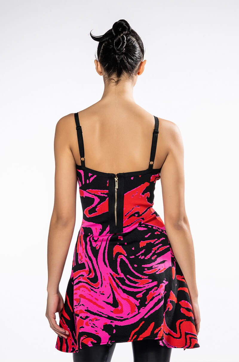 WHO NEEDS LOVE FIT AND FLARE MINI DRESS