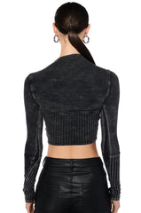 WILLOW CORSET LONG SLEEVE TEE IN BLACK