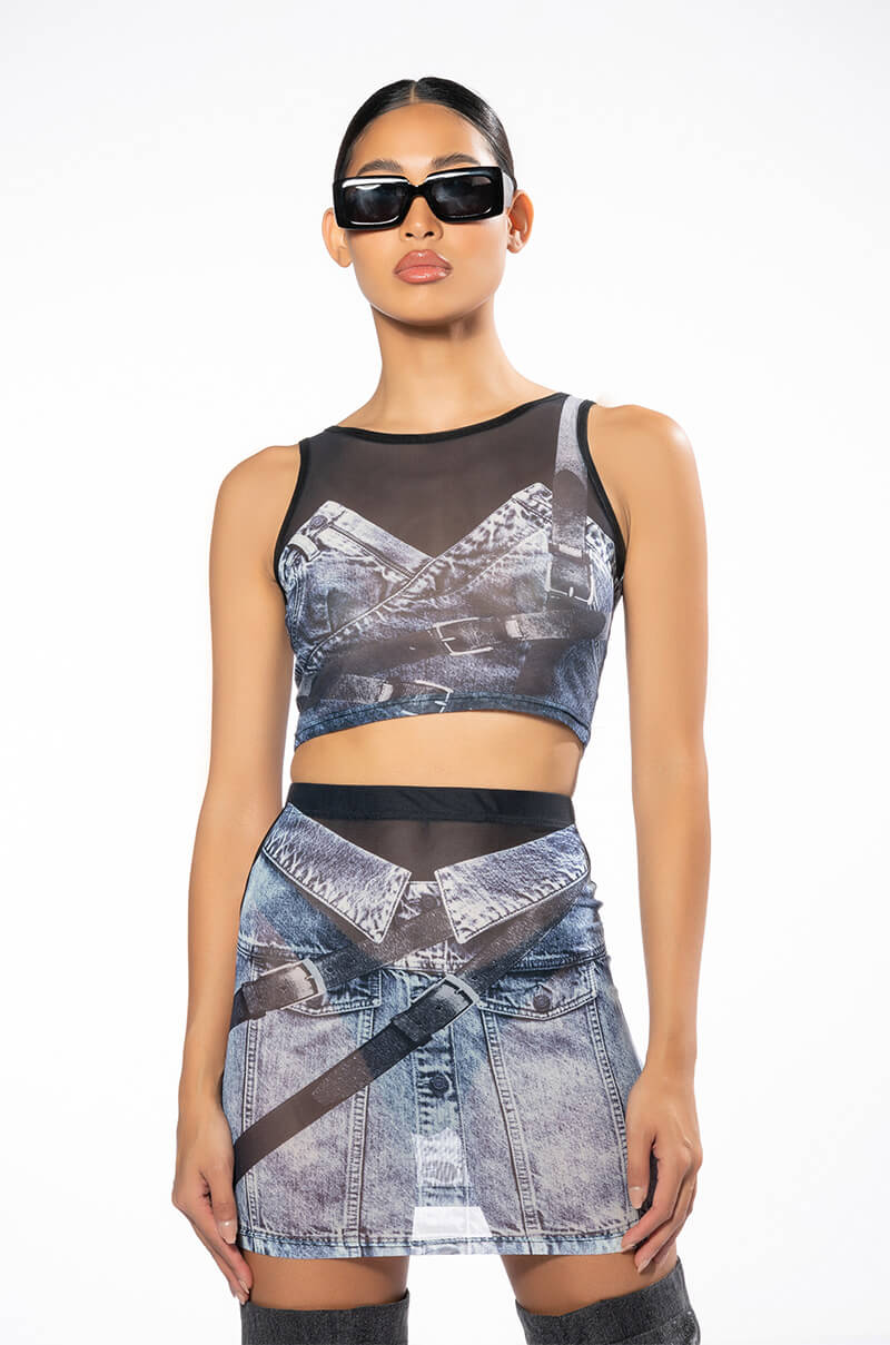 YOU THOUGHT WRONG PRINTED MESH SKIRT AND TOP SET