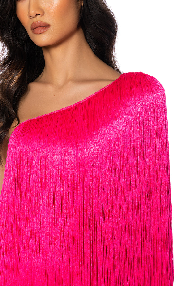 ZASHA ONE SHOULDER BANDAGE WITH FRINGE MINI DRESS