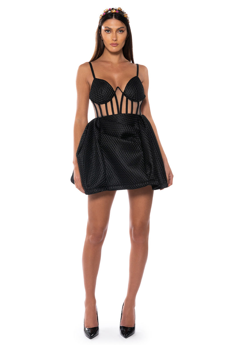 ZOEY CORSET FIT AND FLARE SLEEVELESS MINI DRESS